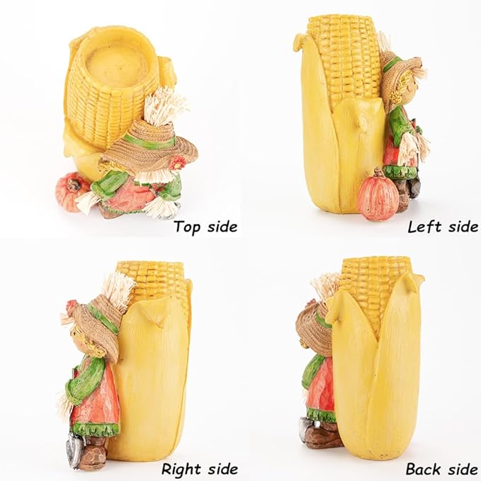 Handcrafted Thanksgiving Scarecrow Figurines, Fall Harvest Tabletop Decorations with Candle Holder, Autumn Resin Decor for Home, Porch, or Garden (Girl)