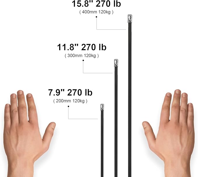 OFFO Black Zip Ties Made of Metal 125 PCS 11.8 in Premium Heavy Duty Stainless Steel Wire Multifunctional Locking Exhaust Wrap Flexible Durable