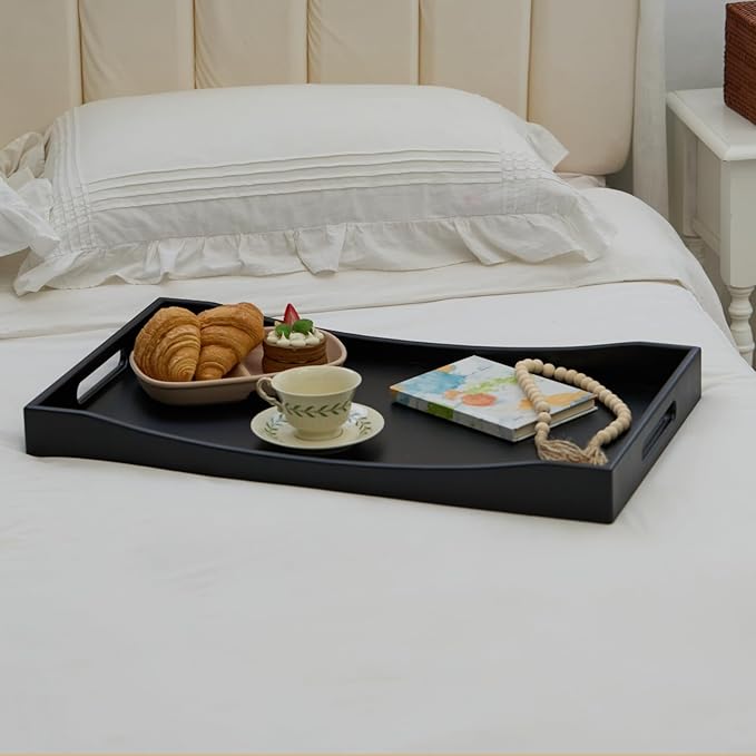 GOBAM Bamboo Extra Large Ottoman Tray, 26 x 15 inches - Wooden Tray for Dining Table & Parties, Serving Tray with Handles for Food, Cheese, Snacks, Tea, Coffee & Wine