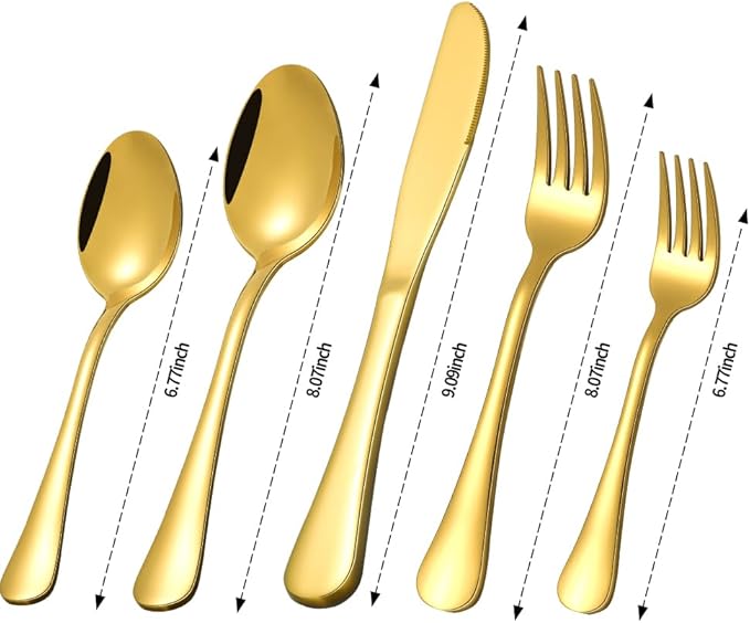 Gold Silverware Set for 12, Compralo 60 Pieces Stainless Steel Shiny Gold Flatware Set, Cutlery Tableware Set Include Spoons, Forks, Knives for Home and Restaurant