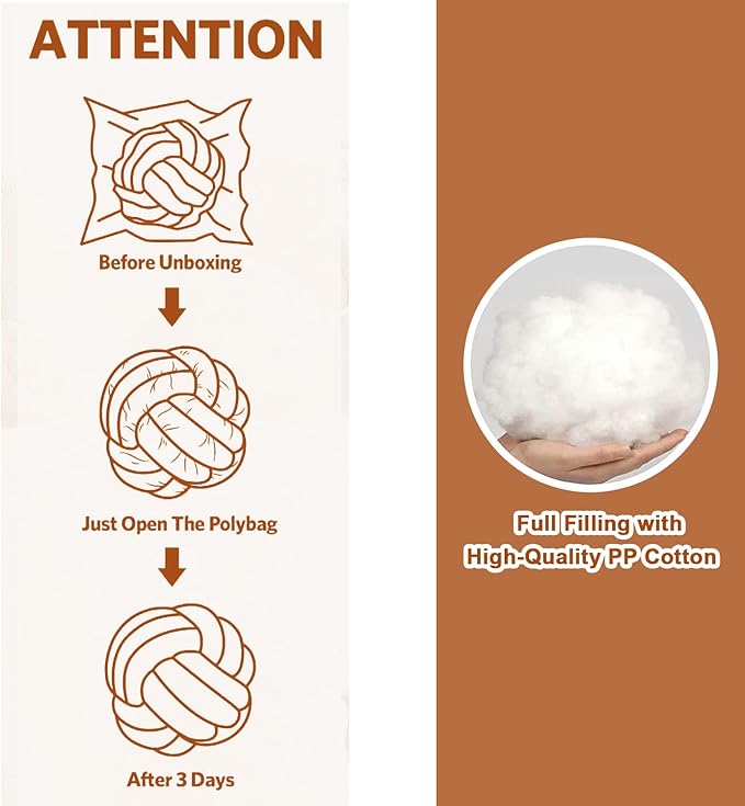 Petrella Knot Pillows Ball Round Throw Pillows Home Decor Cushion Decorative Aesthetic Throw Pillows，Caramel 8inch