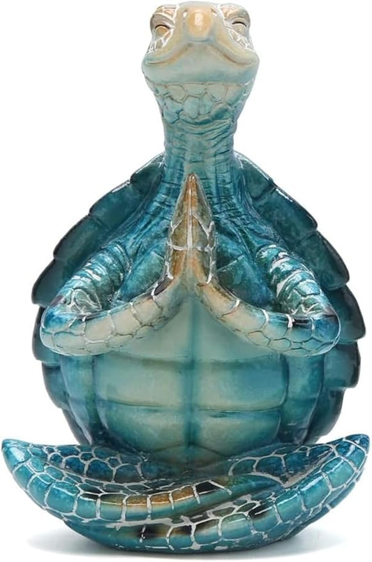 VVGIFTS Sea Turtle Meditation Yoga Decor, Garden Figurine Sea Turtle Meditating Coastal Beach Decorations, Zen Yoga Resin Statue for Home Office Decorations (Put The Palm Together)