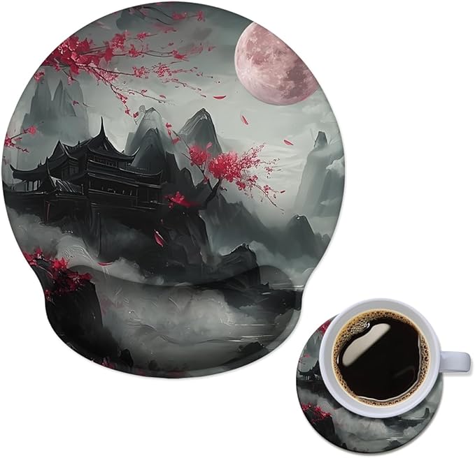 Mouse Pad with Wrist Support, Ergonomic Mouse Pad with Memory Foam Wrist Rest Cushion, Non-Slip Rubber Base Gaming Mice Pad for Home Office Computer Laptop,Cherry Blossom