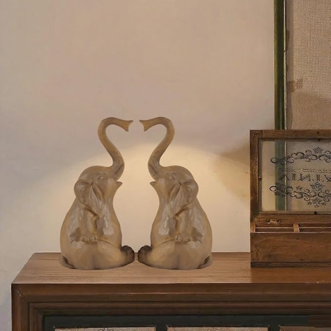 Loving Pair of Elephants - Handcrafted Resin Home Decor Statue Figurine Set, Lucky Gift for Women,Mon,Family, Couples & Elephant Lovers