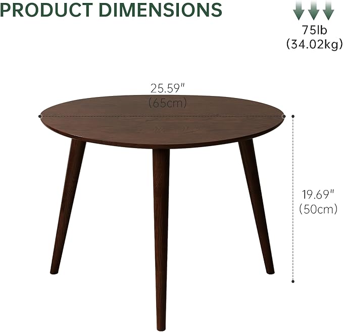 Small Oval Coffee Table, 100% Solid Wood Coffee Tables Mid Century Modern Table for Living Room, Side Table End Tables for Home (Walnut Wood Color, 25.59''x17.51''x19.68'')