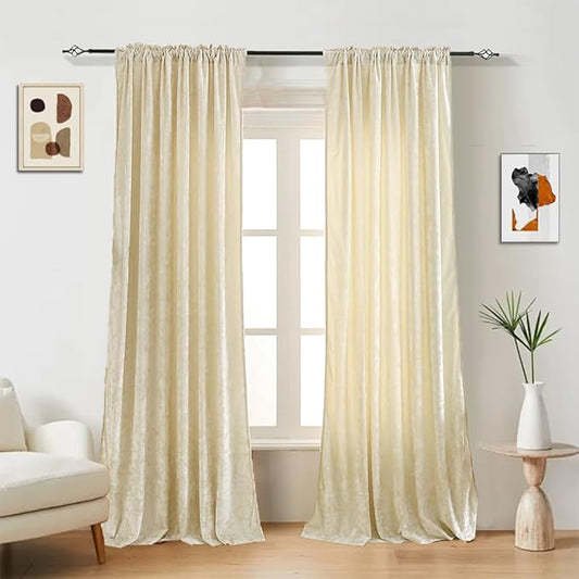 Velvet Blackout Curtains Soft Luxury 2 Panels Curtains for Bedroom Nursery Patio Doors Rod Pocket Back Tab Drapes Curtains for Living Room,52 by 96Inch, White