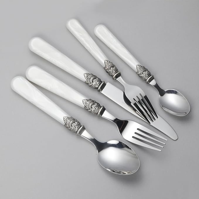 REVERIE Collection 18/10 Stainless Steel Vintage Flatware set,Sliverware set,Dishwasher safe (40, Pearl White)