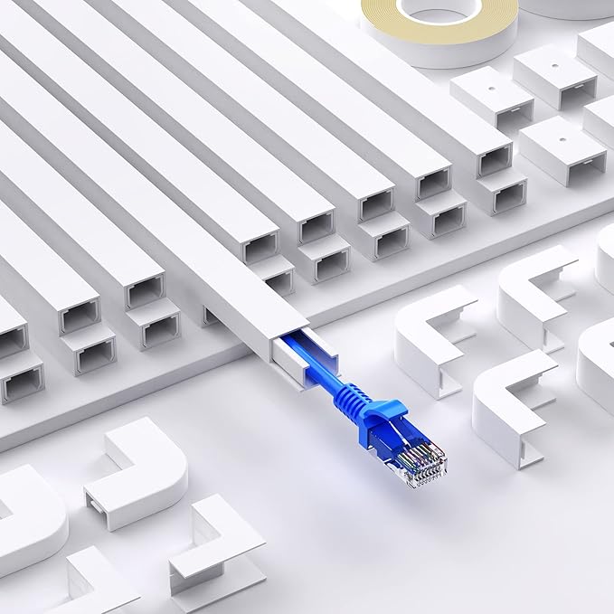 Yecaye PVC Wire Covers for Cords on Wall, One-Cord Cable Concealer Kit, Paintable Cable Raceway Management, 304in Cord Hider, Max for 2 Small Cords for Home Office, W0.59in H0.4in