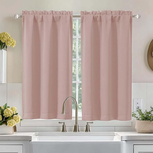 Aiyufeng Blush Short Blackout Curtains for Bedroom 45 Inches Long 2 Panels Set, Solid Thermal Insulated, Energy Saving Window Treatment Curtains Blackout Drapes, W40 x L45 Inch, Blush