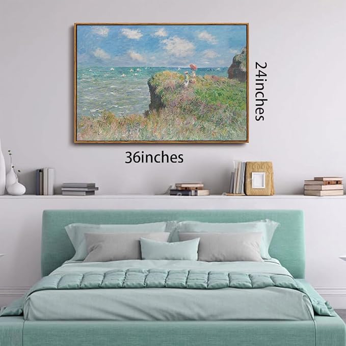 KISSFOX Monet Wall Art Cliff Walk Impressionist Canvas Print Nature Wilderness Painting Gallery Artwork Aesthetic Pictures Decor Living Room Bathroom Office Bedroom