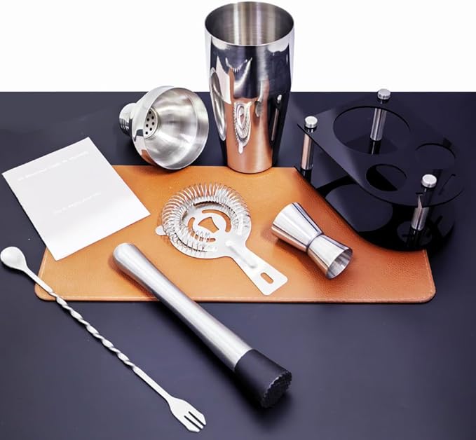 Cocktail Shaker Bartender Kit: 5 Piece Stainless Steel Bar Set, Cocktail Shaker Set with Stand, Drink Mixing Kit Includes Shaker,Strainer,Jigger, Bar Mixer Spoon, Muddler ﻿(750ml(25oz))