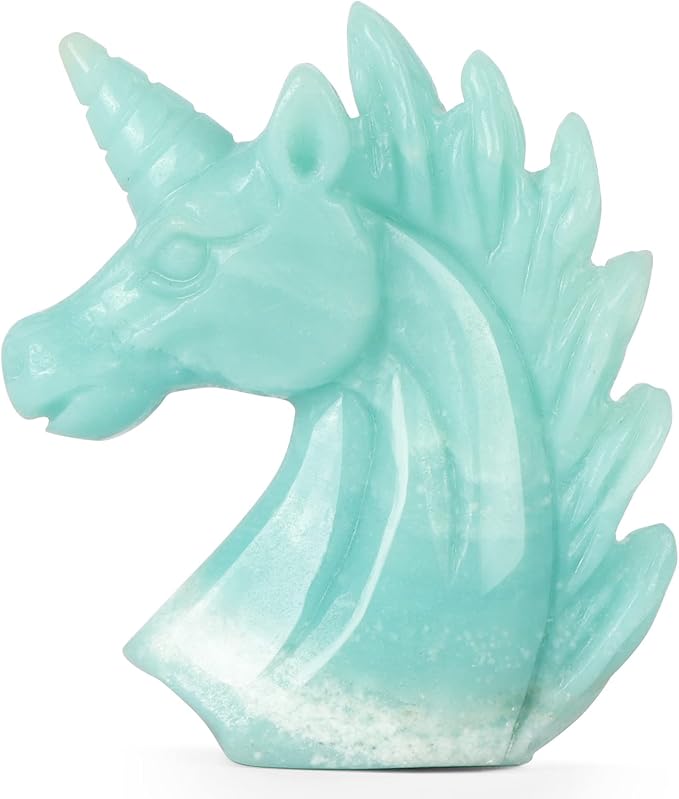 Artistone 3" Amazonite Crystal Unicorn Statue Hand Carved Gemstone Unicorn Animal Carvings Healing Collectible Figurine Reiki Gift Meditation Paperweight Home Office Decor