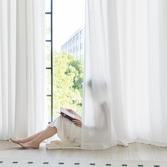 Non-See-Through White Privacy Semi Sheer Curtains That Let Light in 63 Inches Long Light Filtering Sheer Window Curtains Drapes for Living Room Bedroom 2 Panels Set White