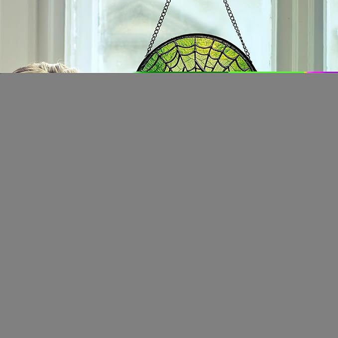 Stained Glass Window Hanging - Black Green Horror Spider Web Suncatcher for Doors Garden Patio Sun Catchers Decor Christmas Halloween Birthday Gifts for Women Men Mom Nana Friend 11.8 in
