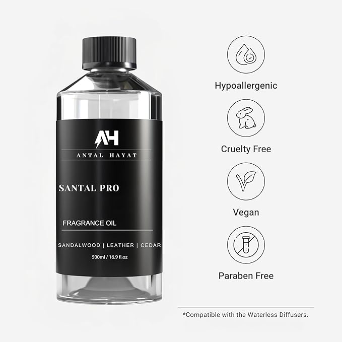 Hotel Scents Santal Diffuser Oil 500mL - Aromatherapy Fragrance Inspired by 5-Star Hotels - Notes of Sandalwood, Leather & Cedar - Inspired by Santal Perfume - Luxury Home Scents Refill