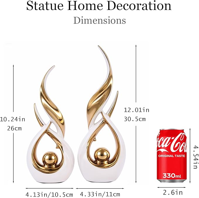 2 PCS White Gold Ceramic Statues For Home Decor Accents, Modern Abstract Art Sculptures, Elegant Tabletop Decorative Objects For Dining Room, Entryway, Tv Stand, Mantel, Coffee Table Centerpieces