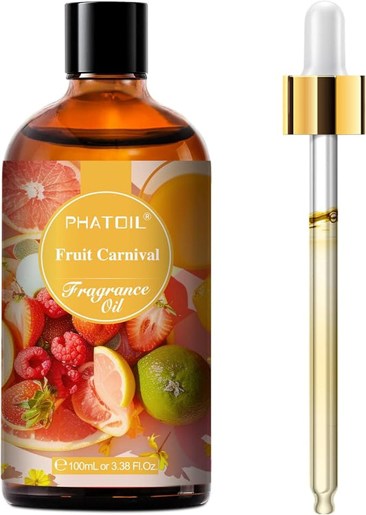 PHATOIL 3.38FL.OZ Fruit Carnival Fragrance Oils for Aromatherapy, Essential Oils for Diffusers for Home, Perfect for Diffuser, Yoga, Skin Care, DIY Candle and Soap Making - 100ml