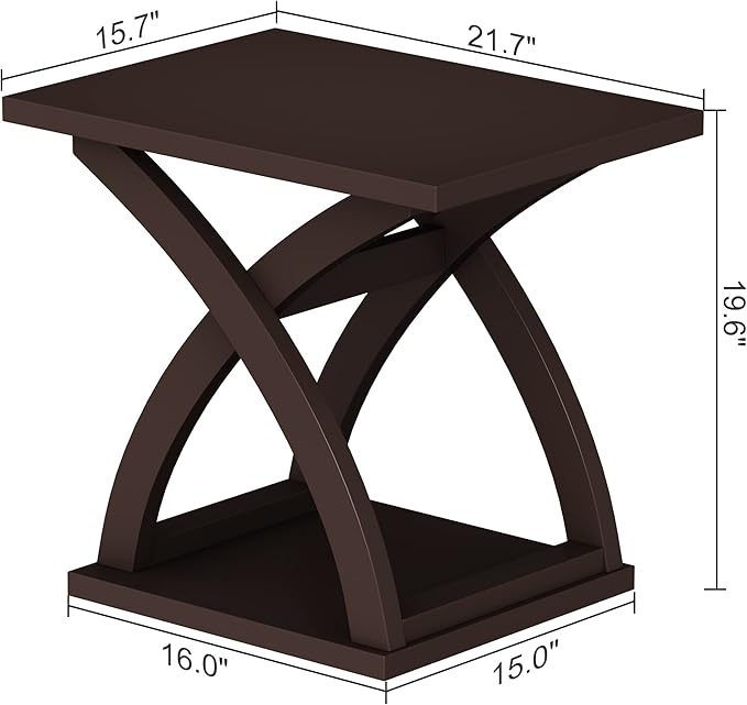 ChooChoo End Side Table, Modern End Table with Storage Shelf, X-Design Side Table Living Room(Espresso)