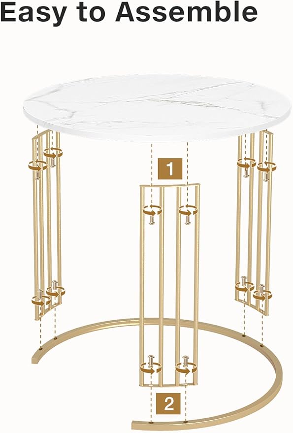 Nesting Coffee Table Set of 2, Round Table, Morden End Side Table Night Stand for Bedroom Dining Room (Marble White)