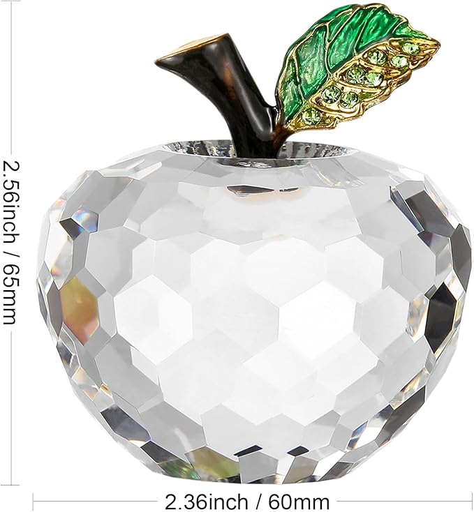 Crystal Apple Figurine Paperweight, Handmade Statue Ornament Home Decoration, Collectible Crystal Crafts, Come with Gift Box, Great Gift for Birthday Holidays Christmas (Clear-60mm)