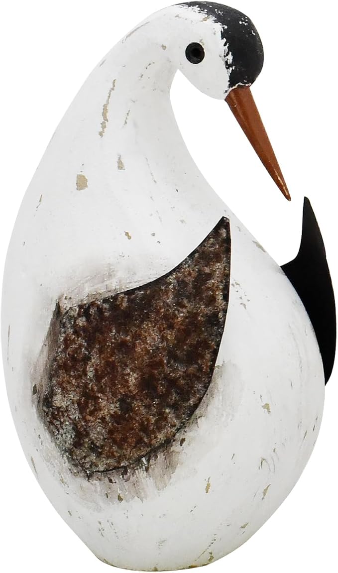 Wood Bird Statue Nautical Decor Decorative Rustic Seabird Sculpture Wooden Beach Themed Coastal Mediterranean Tabletop Decoration for Home Bathroom Living Room (M)