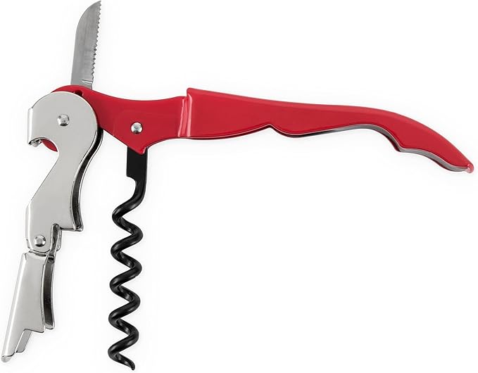 True Brands TrueTap Double Hinged Waiters Corkscrew, Top-notch Stainless Steel Opener with Foil Cutter Built to Last Wine Key Red, Set of 1