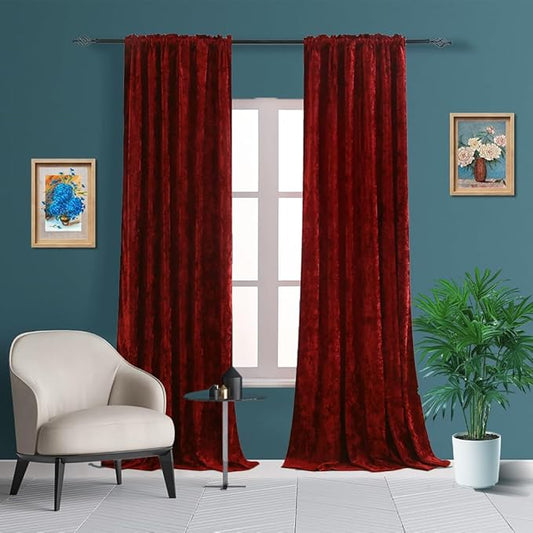 Liinas Velvet Blackout Curtains Soft Luxury 2 Panels Curtains for Bedroom Nursery Patio Doors Rod Pocket Back Tab Drapes Curtains for Living Room,52 by 108 Inch, Burgundy