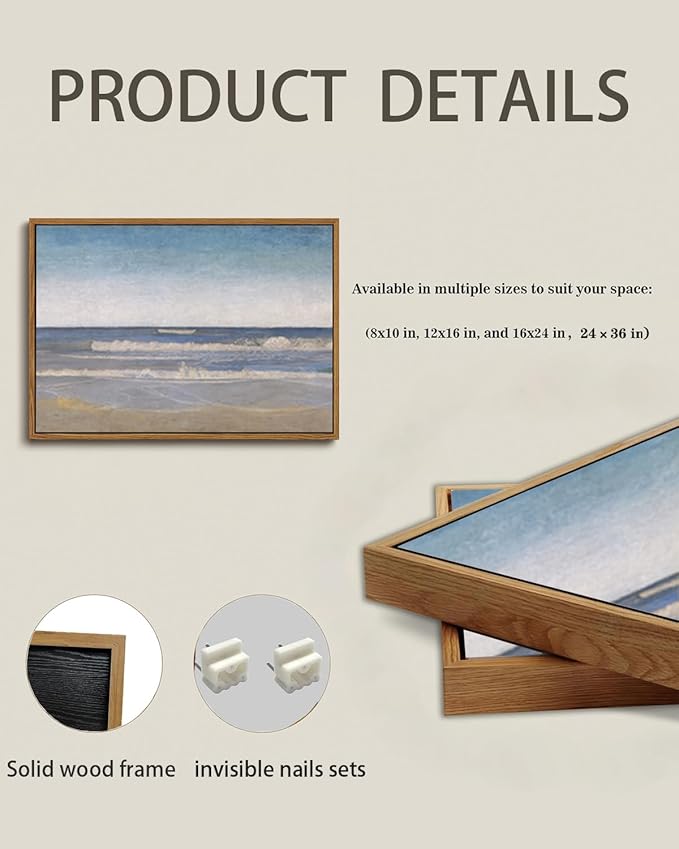 KISSFOX Vintage Coastal Seascape Canvas Wall Art Summer Beach Framed Wall Art Modern Minimalist Serene Ocean Art Prints Artwork For Living Room Bedroom Kitchen