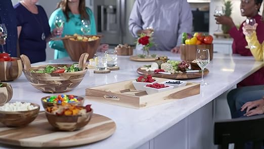 Lipper International 1265 Acacia Herringbone Serving Tray with Handle Cutouts for Meals or Organizing, 19 3/4" x 13 3/4" x 2 1/4"