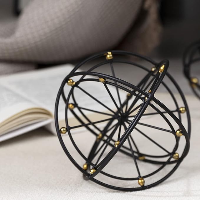 6.45 Inches Metal Geometric Sphere, 3D Black Metal Decorative Ball, Modern Tabletop Sculpture Orb, Table Top Decor Accents for Home Living Room Study Bedroom