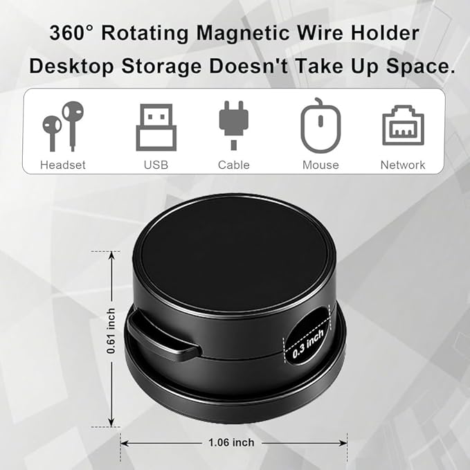 9 Pack Rotatable Magnetic Cord Organizer, Phone Cable Management, Desk Charger Cords Holder, No-Residue Adhesive Cables Clips for Kitchen, Office, Car, Nightstand（Black）