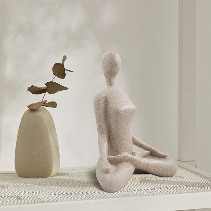 SIMON'S SHOP Yoga Sculpture Modern Accent Figurine for Living Room Workout Space Resin Desk Decor Yogis Statue Padmasana Lotus Posture