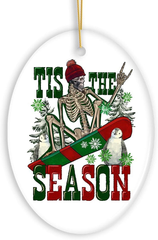 Tis The Season Snowboarding Theme Christmas Ornament, Winter Athlete Funny Skeleton
