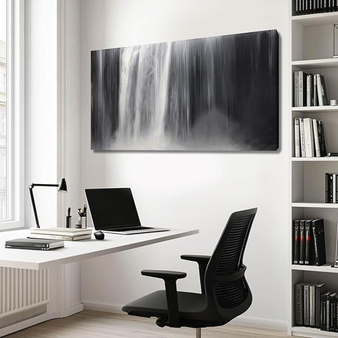 Abstract Waterfall Picture Living Room Decor Abstract Wall Art Black and White Artwork Modern Office Home Decor 20X40 Inch