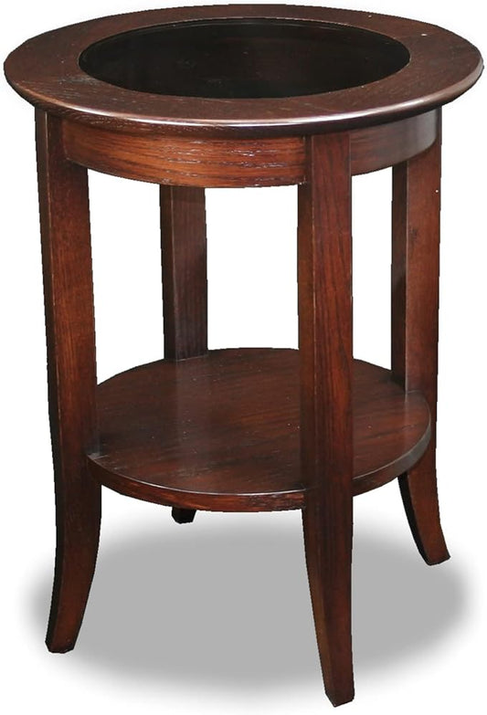 Leick Home 10036 Round Glass Top Side Table with Shelf, Chocolate Cherry and Tinted Glass