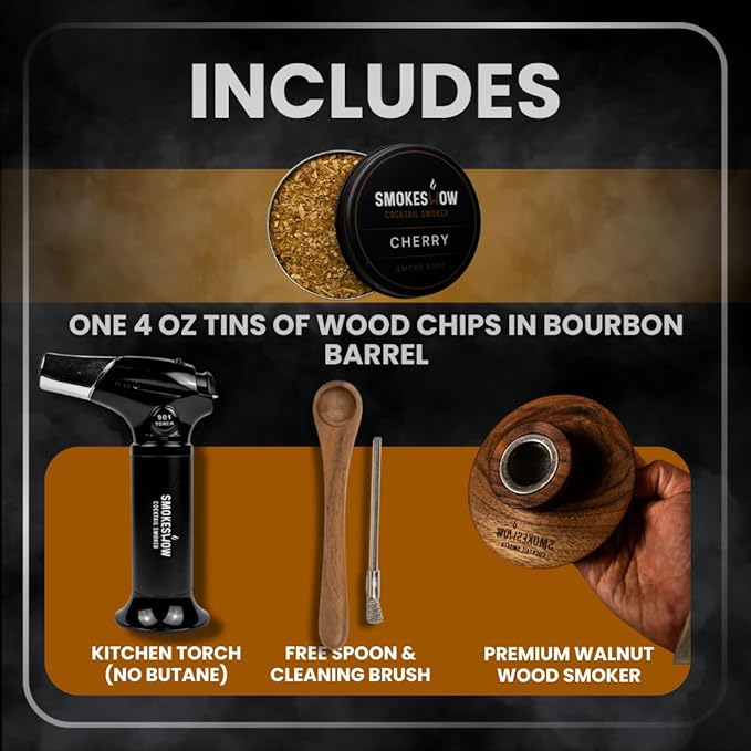 Smokeshow Cocktail Smoker Bundle with Kitchen Torch, One Flavor of Wood Chips Cherry (No Butane Included)