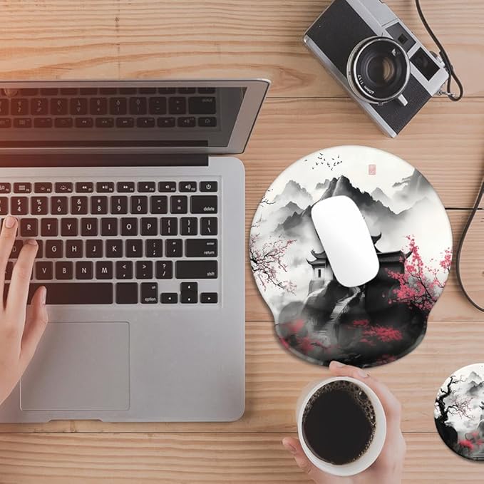 Ergonomic Mouse Pad with Memory Foam Wrist Rest Support Design,Relieve Wrist Pain Mousepad,Non-Slip Base for Laptop,Computer,Office Desk Accessories,Carpal Tunnel,Japanese Cherry Blossom