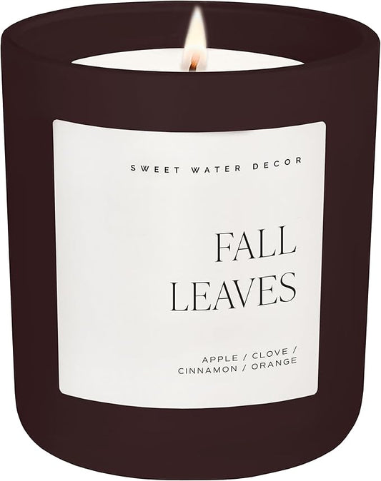 Sweet Water Decor Fall Leaves Candle, Large 15oz Jar, Soy Blend Wax Scented with Apple, Berry & Cinnamon, Cozy Autumn Home Candle, Non-Toxic & Long-Lasting, Thanksgiving Gift for Women, 70+ Hour Burn