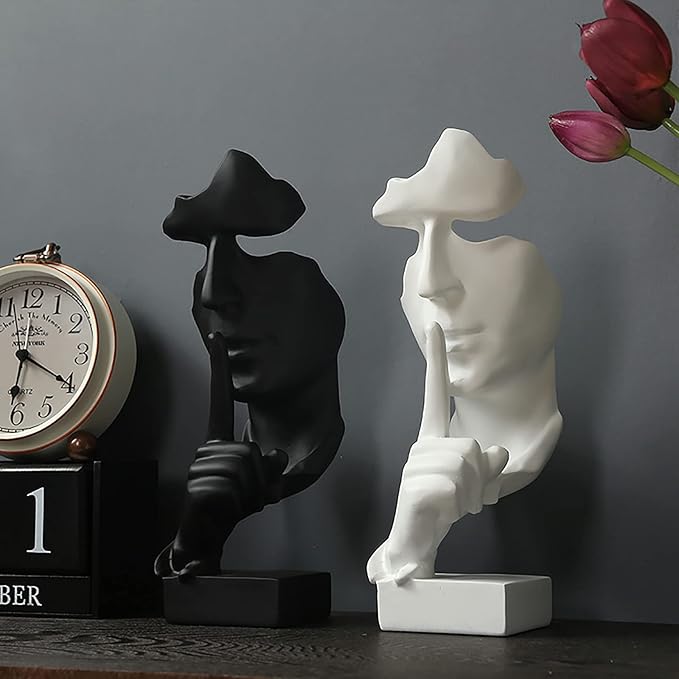 aboxoo Thinker Statue, Silence is Gold Abstract Art Figurine, Modern Home Resin Sculptures Decorative Objects Piano Desktop Decor for Creative Room Home, Office Study Decor (Black)