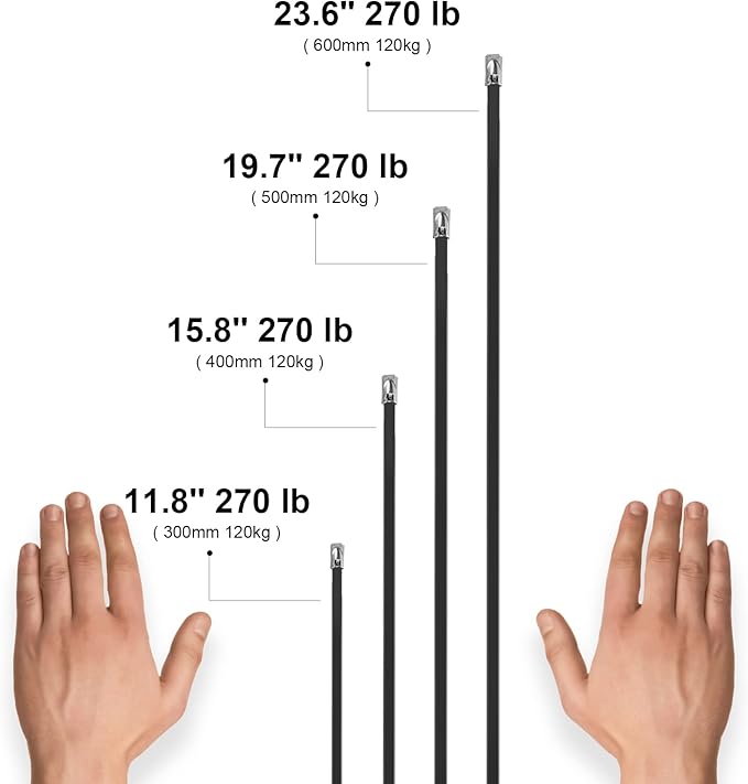 OFFO Black Zip Ties Made of Metal 95 PCS 19.7 in Premium Heavy Duty Stainless Steel Wire Multifunctional Locking Exhaust Wrap Flexible Durable