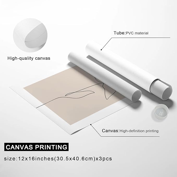 arfitest Neutral Plant Poster Wall Art 3 Pieces Canvas Minimalist Abstract Plant Painting Print Beige Leaf Print Wall Trim Line Art Bathroom Bedroom Living Room Decor 12x16 Inches