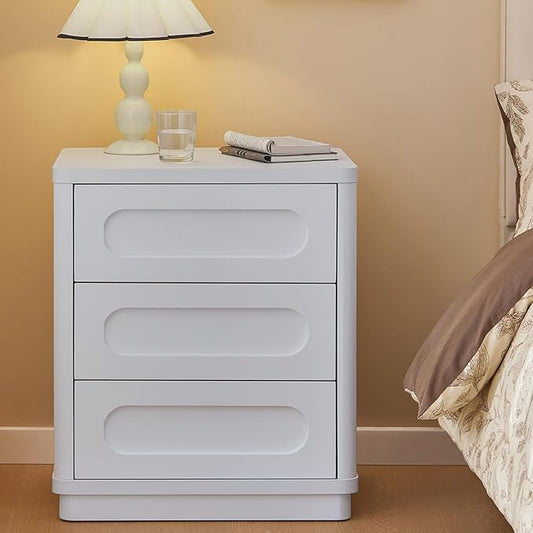 Night Stand, Nightstand with 3 Drawers, 21.7''(W) x 15.8''(D) Large Night Stand Bedside Tables for Bedroom, Modern Storage Bedside Table for End Tables, Sofa, White