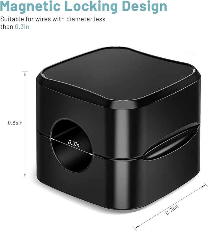 6 Pack Magnetic Cord Organizer, Znben Magnetic Cable Clips Holder Adhesive Cable Management Charger Wire Holder Clips for Desk, Car, Office, Home, Cubicle, Nightstand - Black