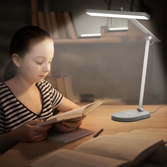 Honeywell Desk Lamp for Home Office, H4 Sunturalux™ Eye-Caring LED Desk Light, 700LM Dimmable Desk Lamp with Timer, Adjustable Desk Reading Light, Touch Auto Dimming Table Lamp for Study, Bedroom
