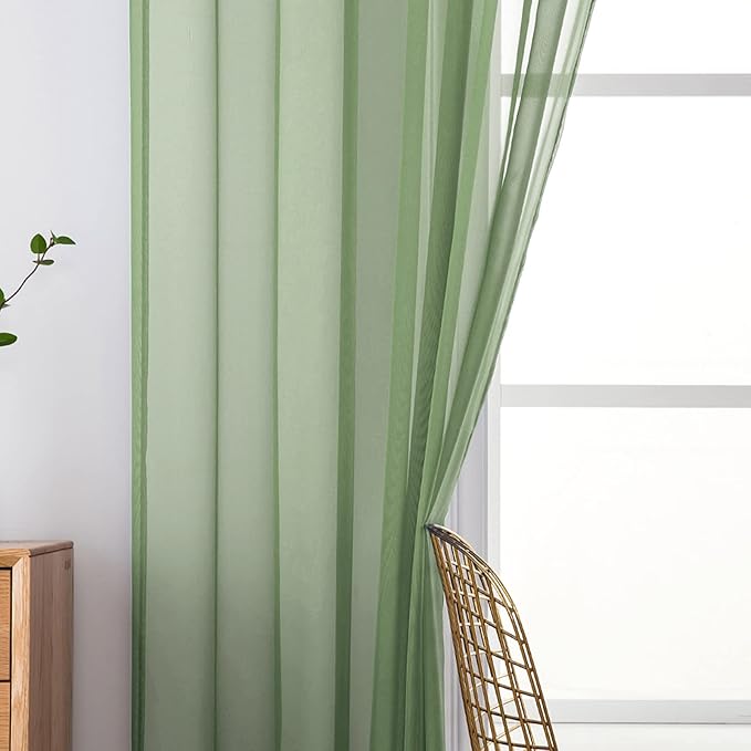 MIULEE 2 Panels Solid Color Sheer Window Curtains Elegant Window Voile Panels/Drapes/Treatment for Bedroom Living Room (54 X 96 Inches Sage)