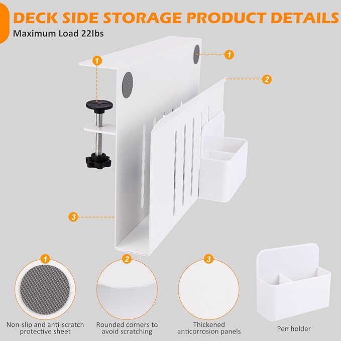 Desk Side Storage, Under Desk Laptop Mount, Table Side Hanging File Organizer, No Drill Clamp On Cable Management Tray, Laptop Holder with Magnetic Pen Holder for Office and Home