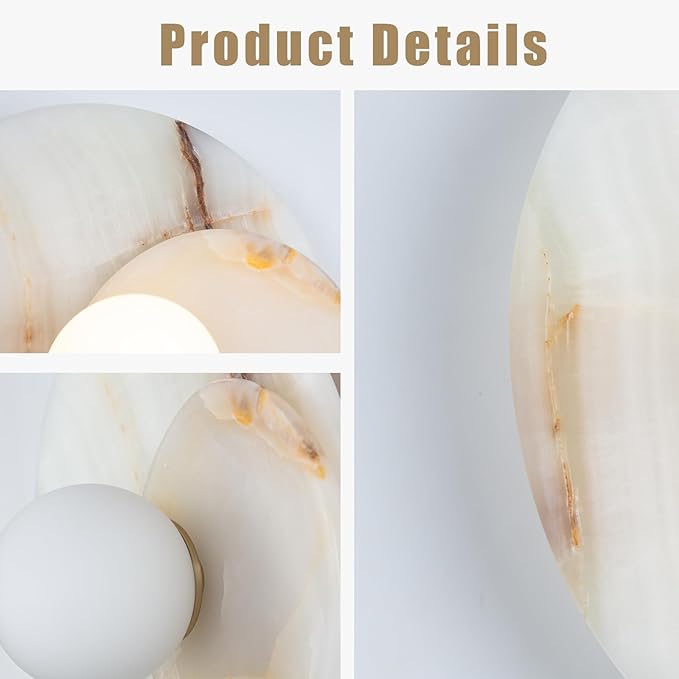 Organic Cream Onyx Wall Sconce, Natural 6 Inch Diam Wall Mounted Lamps, Hand-Polished Vanity Light, Wall Light for Hallway, Kitchen, Bedroom, Living Room
