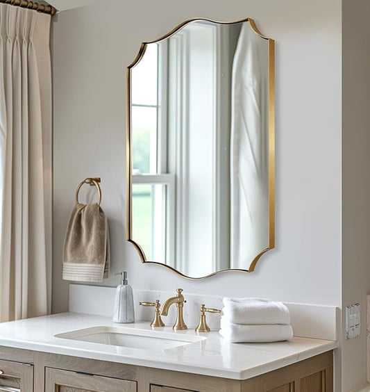 ANDY STAR Bathroom Vanity Mirror, 24x36 Irregular Wall Mirror, Gold Antique Mirror for Bathroom, Asymmetrical Mirror in Anti-Rust Stainless Steel Metal Frame, Wall Mount Horizontal or Vertical
