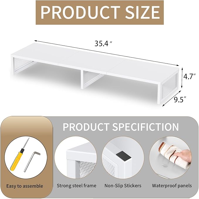 Dual Computer Monitor Stand Riser, Desk Organizers and Accessories, Printer & TV Stand, Desk Shelf, Office Desk Accessories & Desktop Workspace Organizer for Office Supplies, White