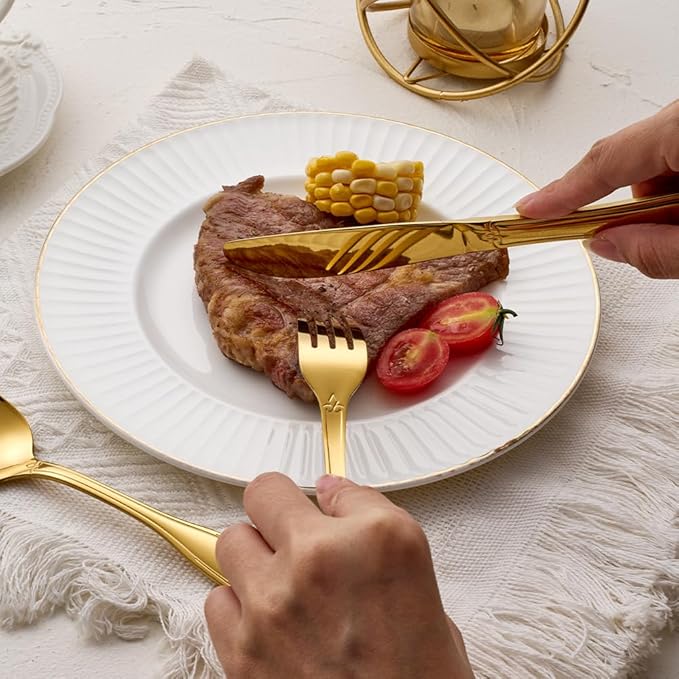 Gold Flatware Set for 4, Stainless Steel Silverware, 20-Piece Cutlery with Shell Design Pattern, Fork Spoon Knife Set, Dishwasher Safe